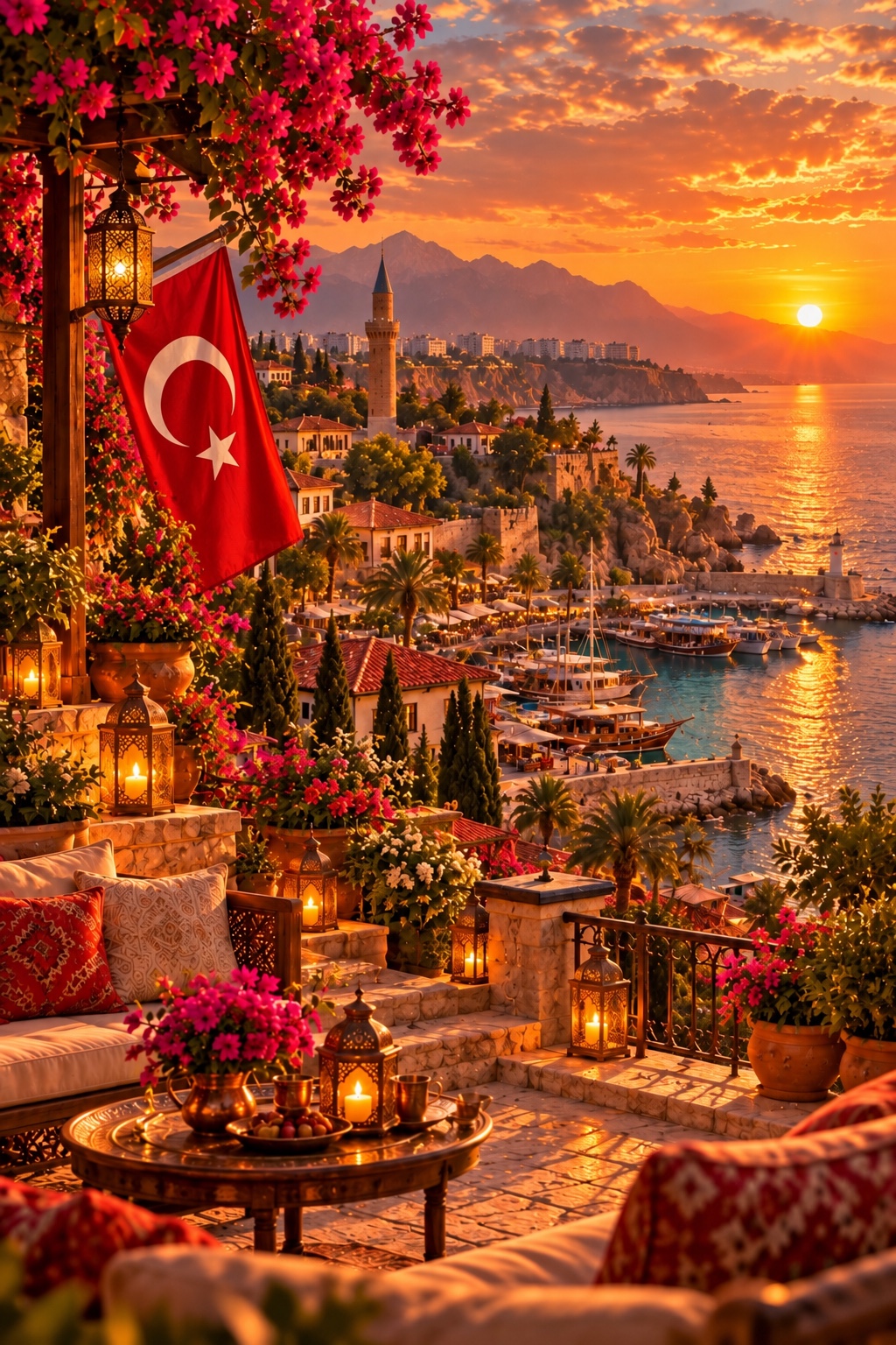 Antalya harbour at sunset