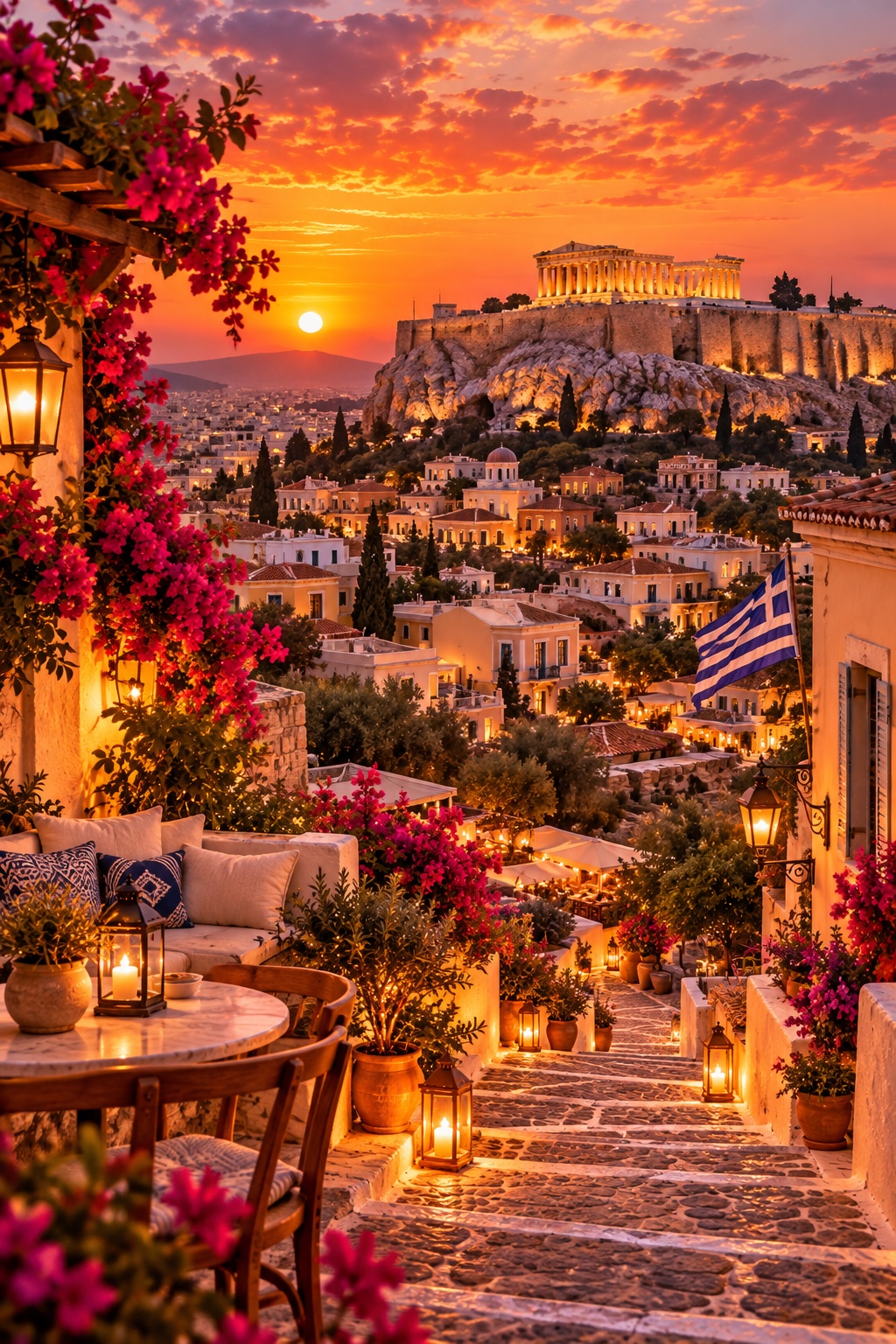 The Acropolis above Athens at sunset