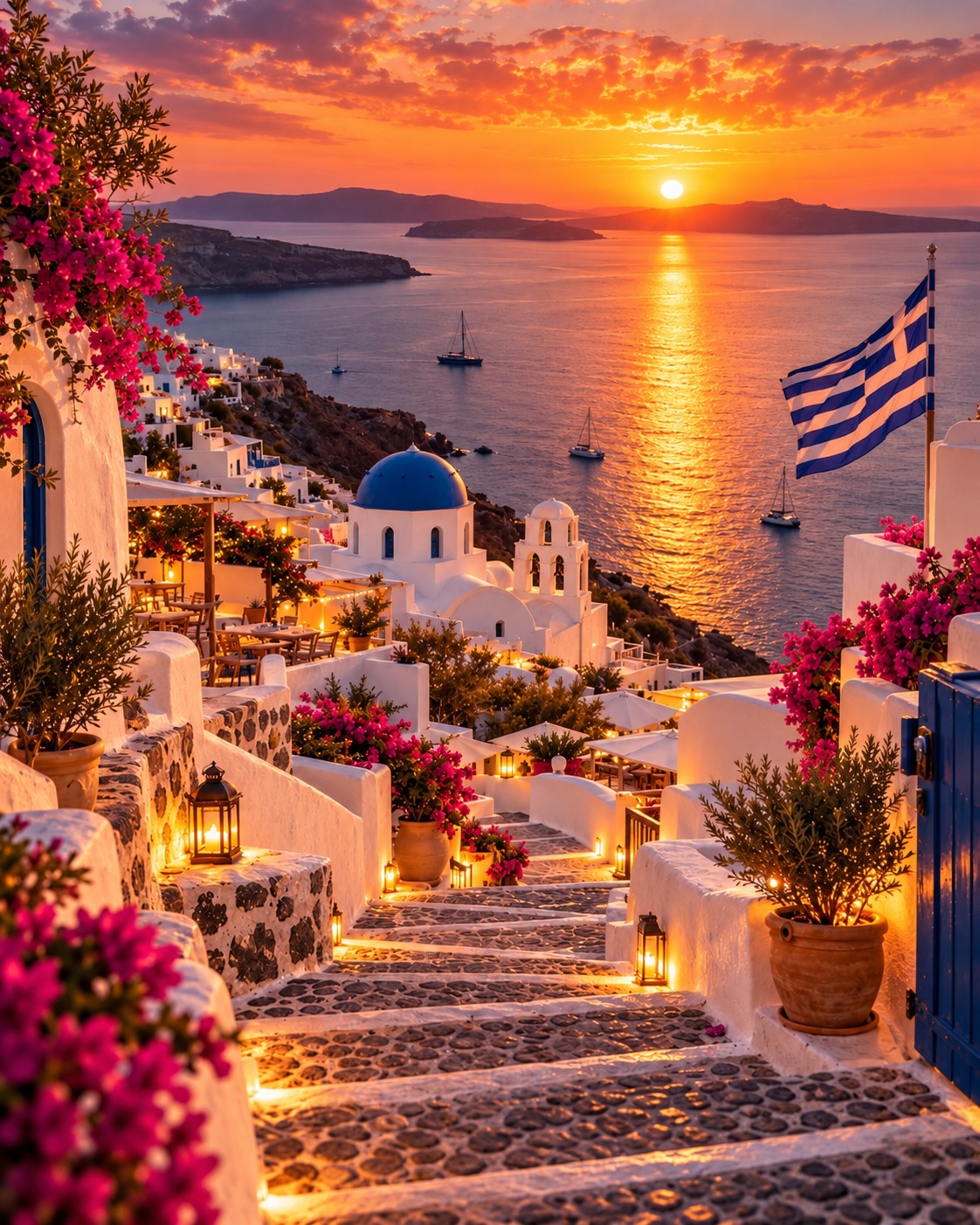 Santorini glowing in the evening
